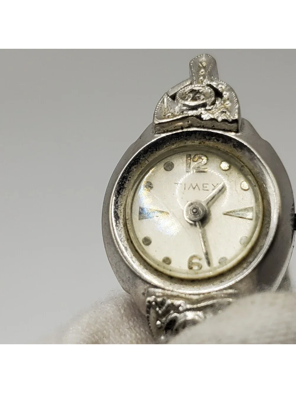 Vintage Timex Rhodium Plate Bezel Mechanical Watch Women For Parts Or Repair